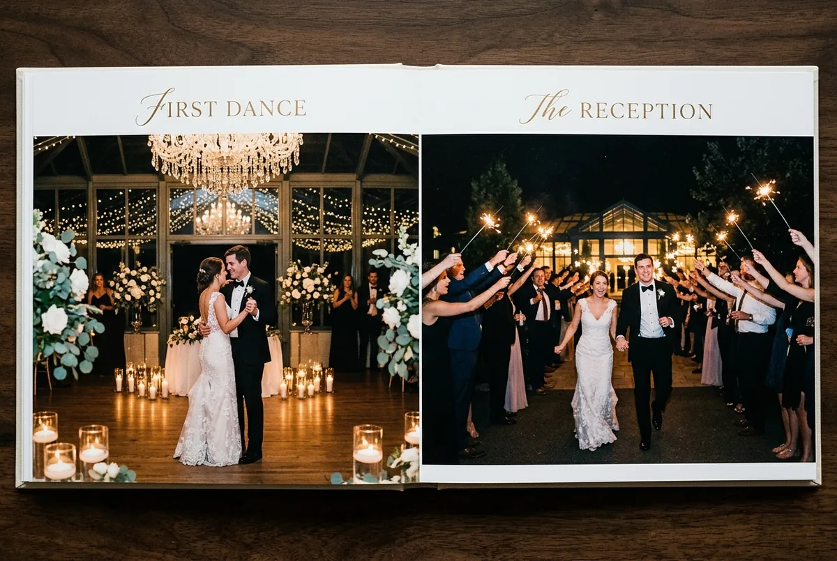 Wedding reception spread with a proofing comment pin overlay